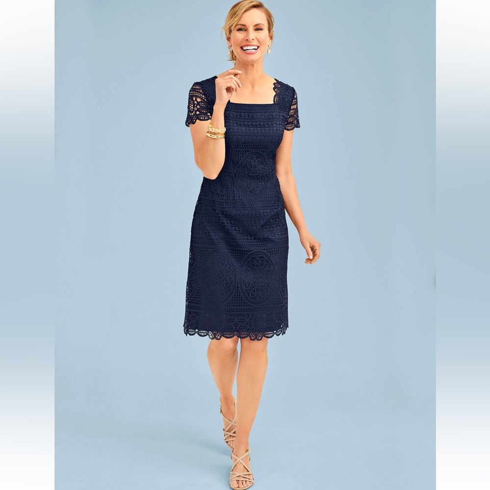 RSVP By Talbots Medallion Lace A-Line Navy Blue Dress Sz 16WP Wedding Formal EUC